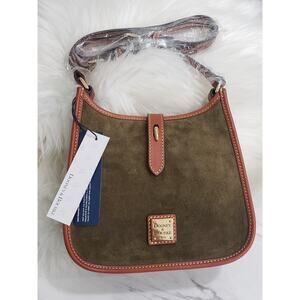 NEW OLIVE Dooney & Bourke Suede Messenger Crossbody Purse Bag Green Brown